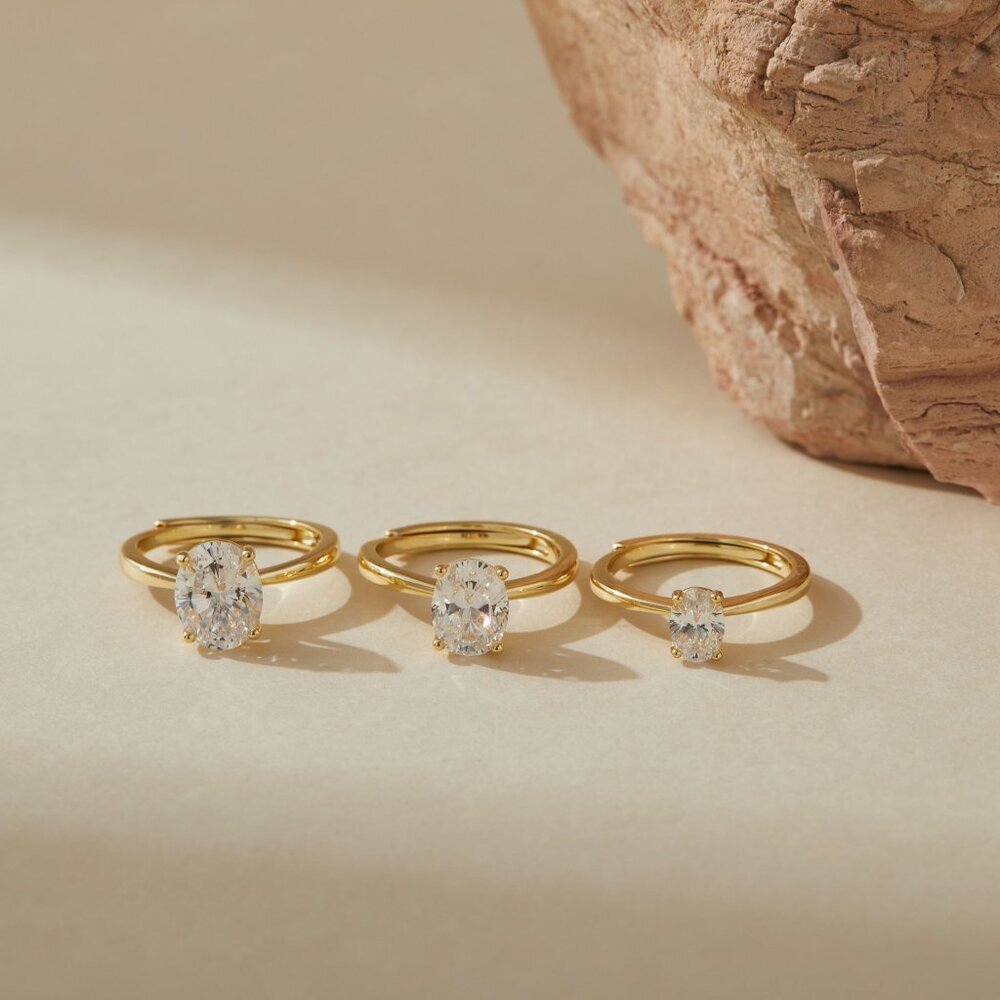 Sterling Silver 1 ct Oval CZ Solitaire Ring 1ct Adjustable Band Museori - Picture 4 of 13